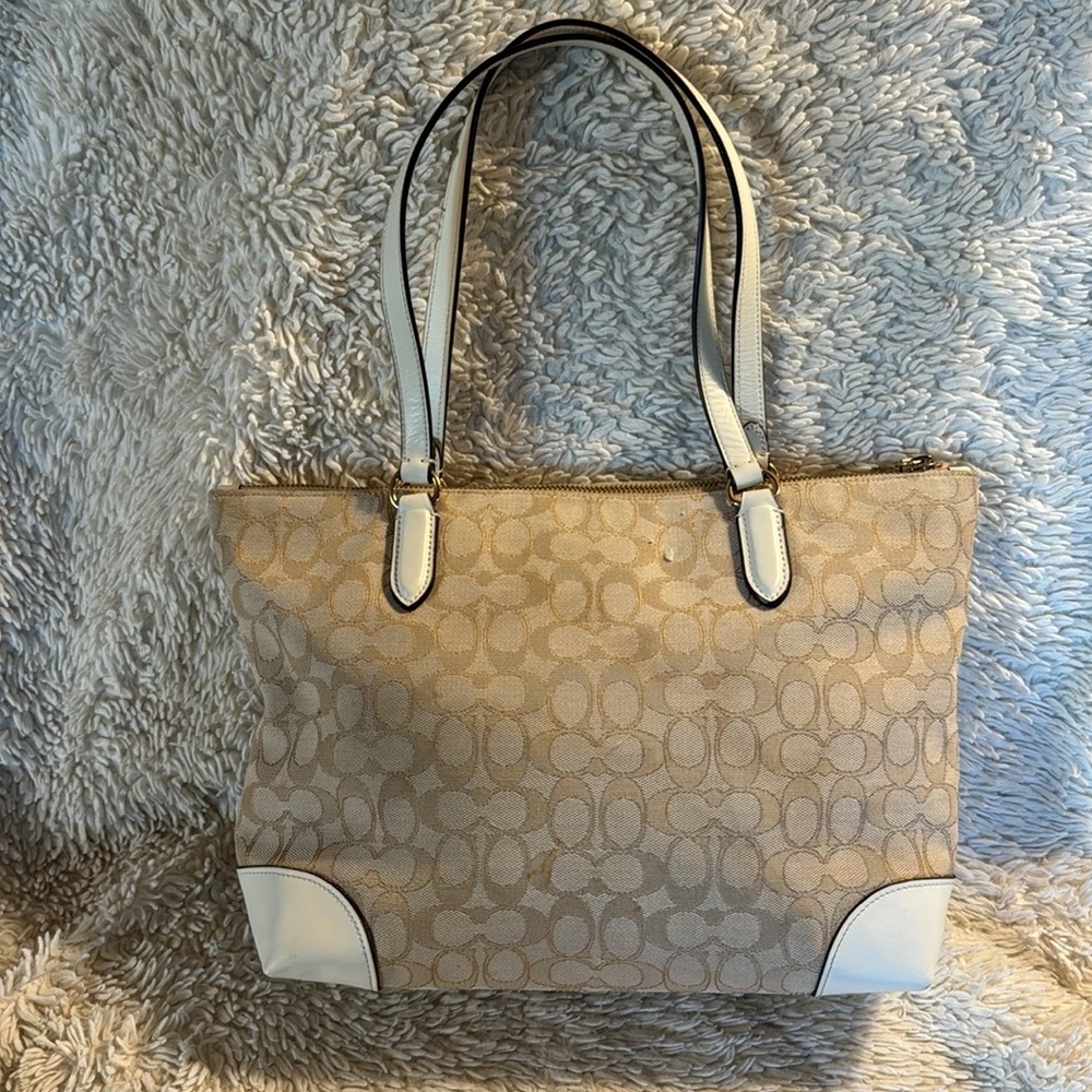Coach F29958 Signature Jacquard Zip Tote Bag - Light Khaki/Chalk - Picture 6 of 12